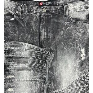 Southpole Men's Distressed Moto Biker Jeans, Acid Wash Gray,‎ Ripped, Size 38/34